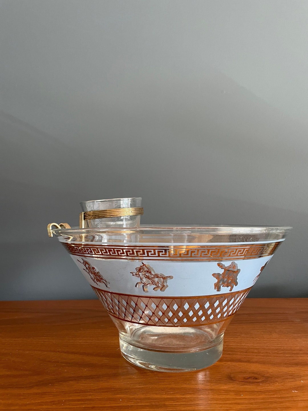 Vintage Reeves Glass Libbey Bowl Greek Chip and Dip With Bracket Etsy