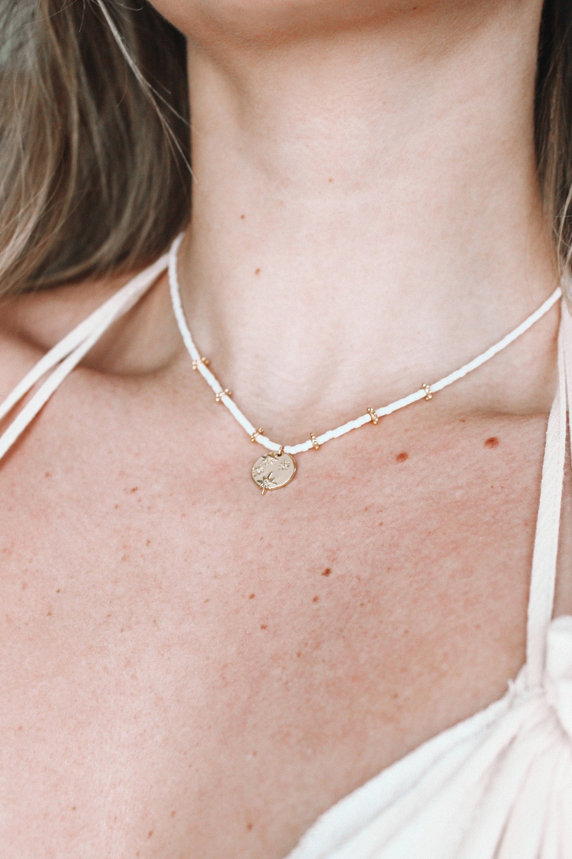 Gold Beaded Necklace // Collarbone Necklace // Summer Gold Etsy