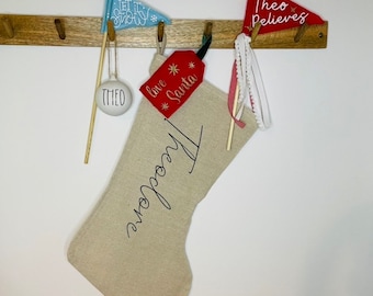 Linen personalised Christmas stocking