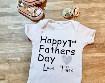 1st Fathers day Baby Vest with Personalised Name | Cute Cotton Bodysuit Baby Grow | gift for dad | new dad | fathers day present