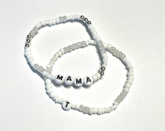 Personalised seed bead name/word bracelet | mixed white beads