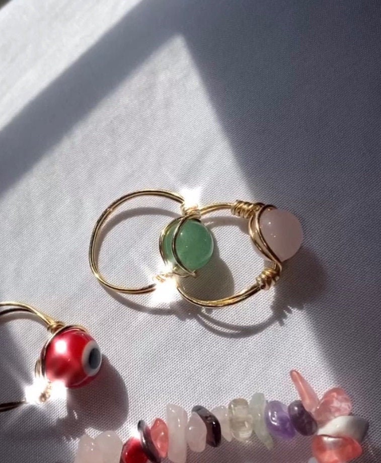 Zodiac Crystal Rings, Wire Wrapped Crystal Rings, Horoscope Rings