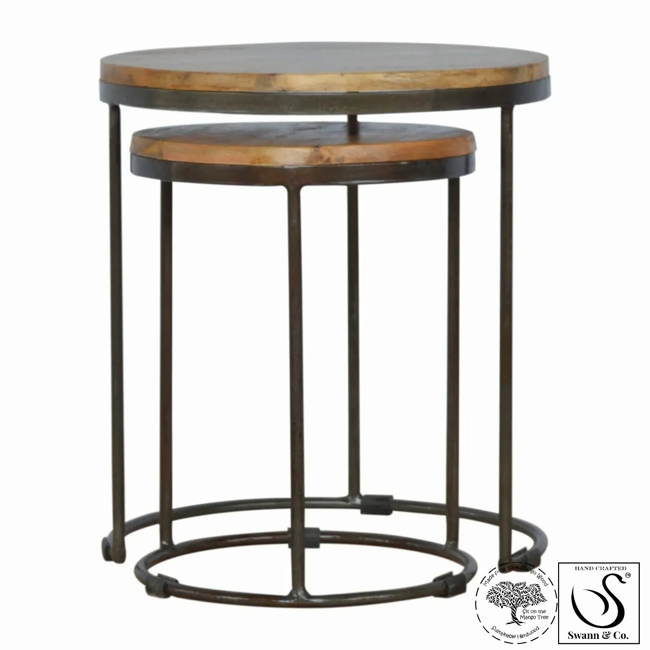 Round Nest of Tables Set of 2 with Iron Base Etsy