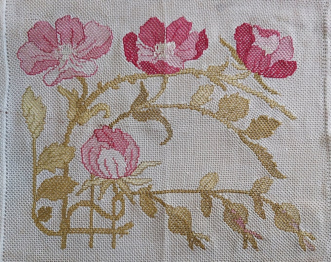 A Vintage French Stylized Floral Hand Embroidered Tapestry Etsy