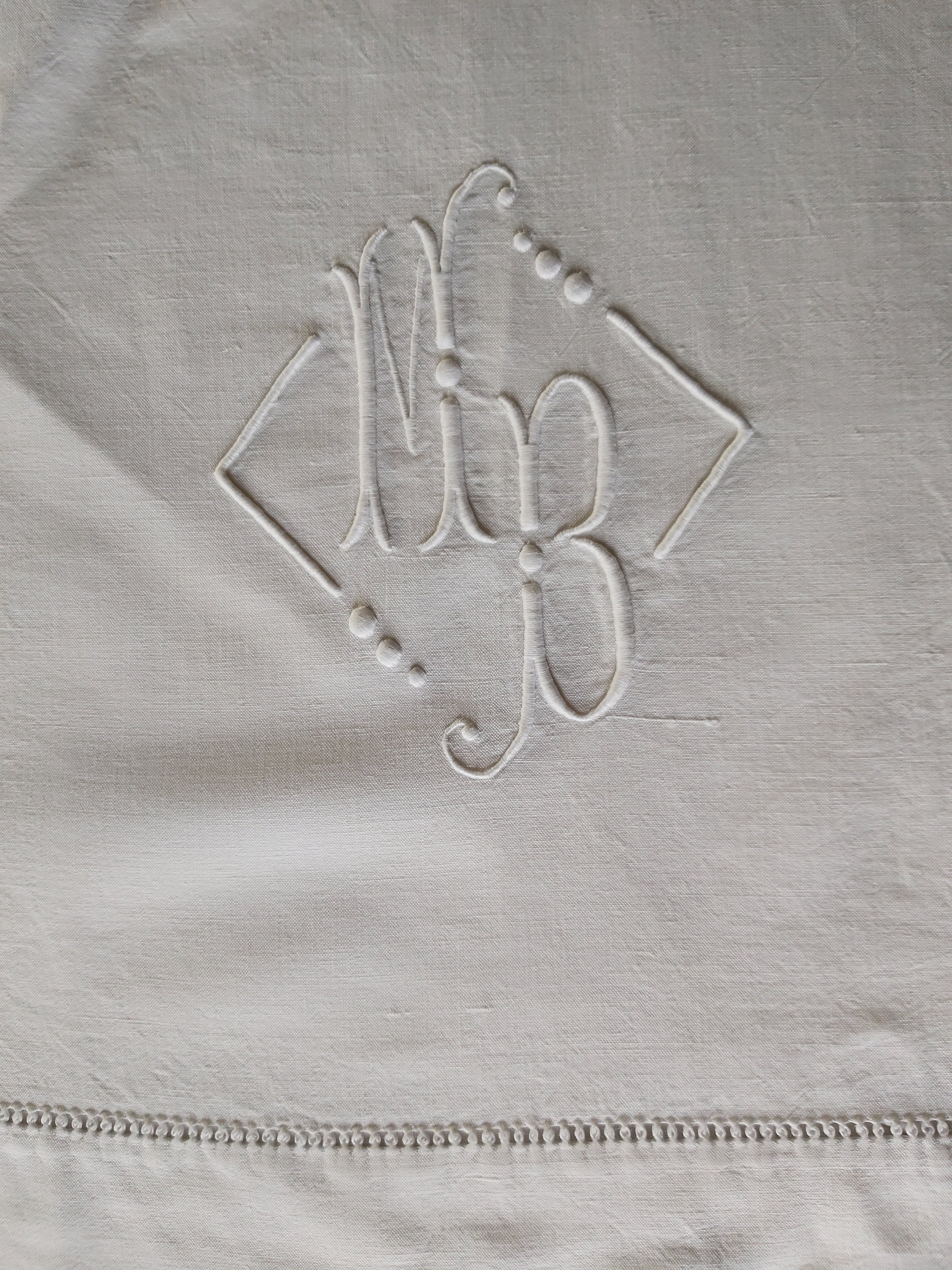 Monogram Panels Vintage French Linen Metis Sheet Tops off Cuts With ...