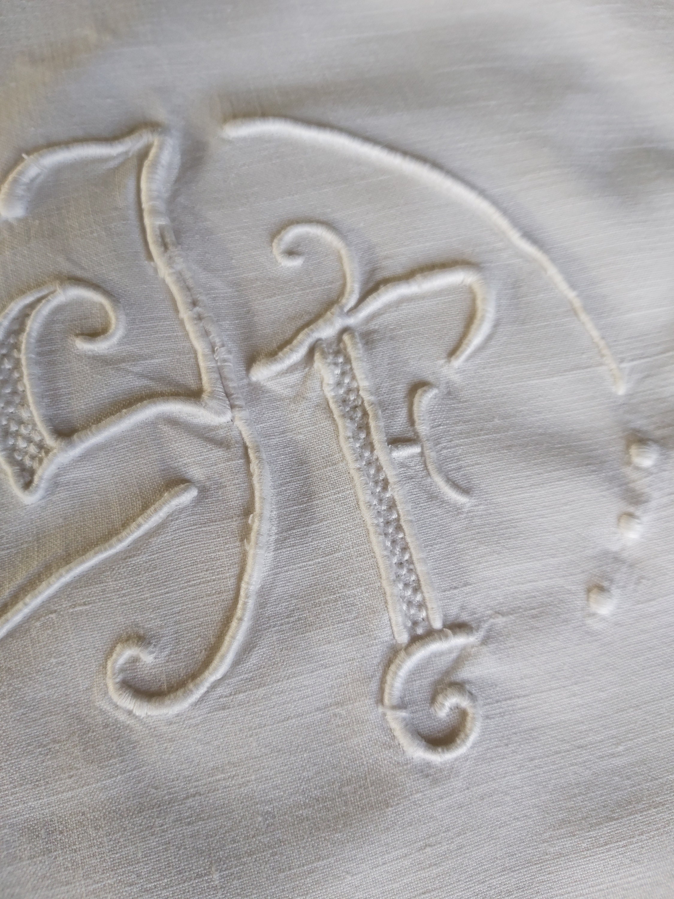 Monogram Panels Vintage French Linen Metis Sheet Tops off Cuts With ...