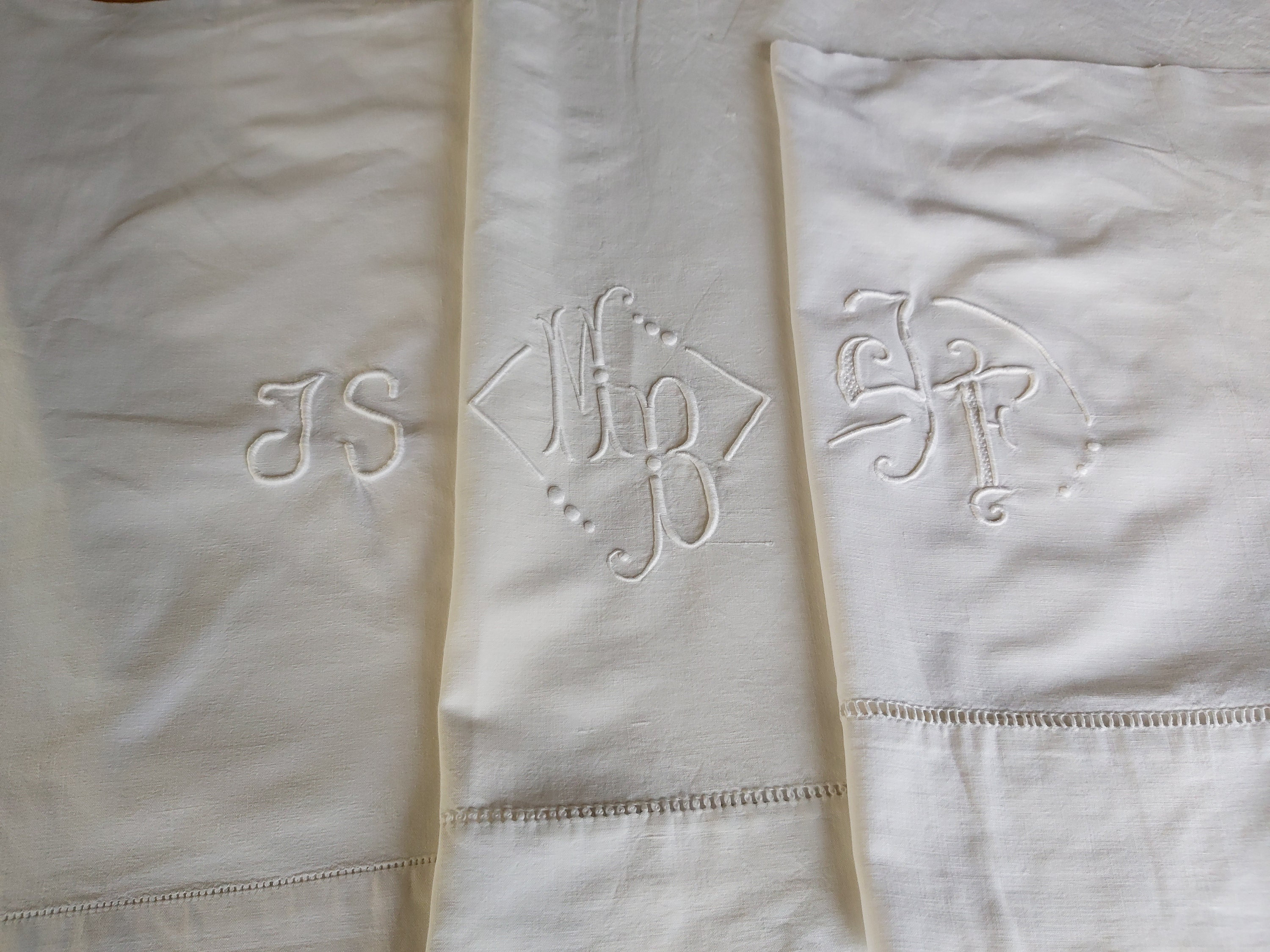 Monogram Panels Vintage French Linen Metis Sheet Tops off Cuts With ...