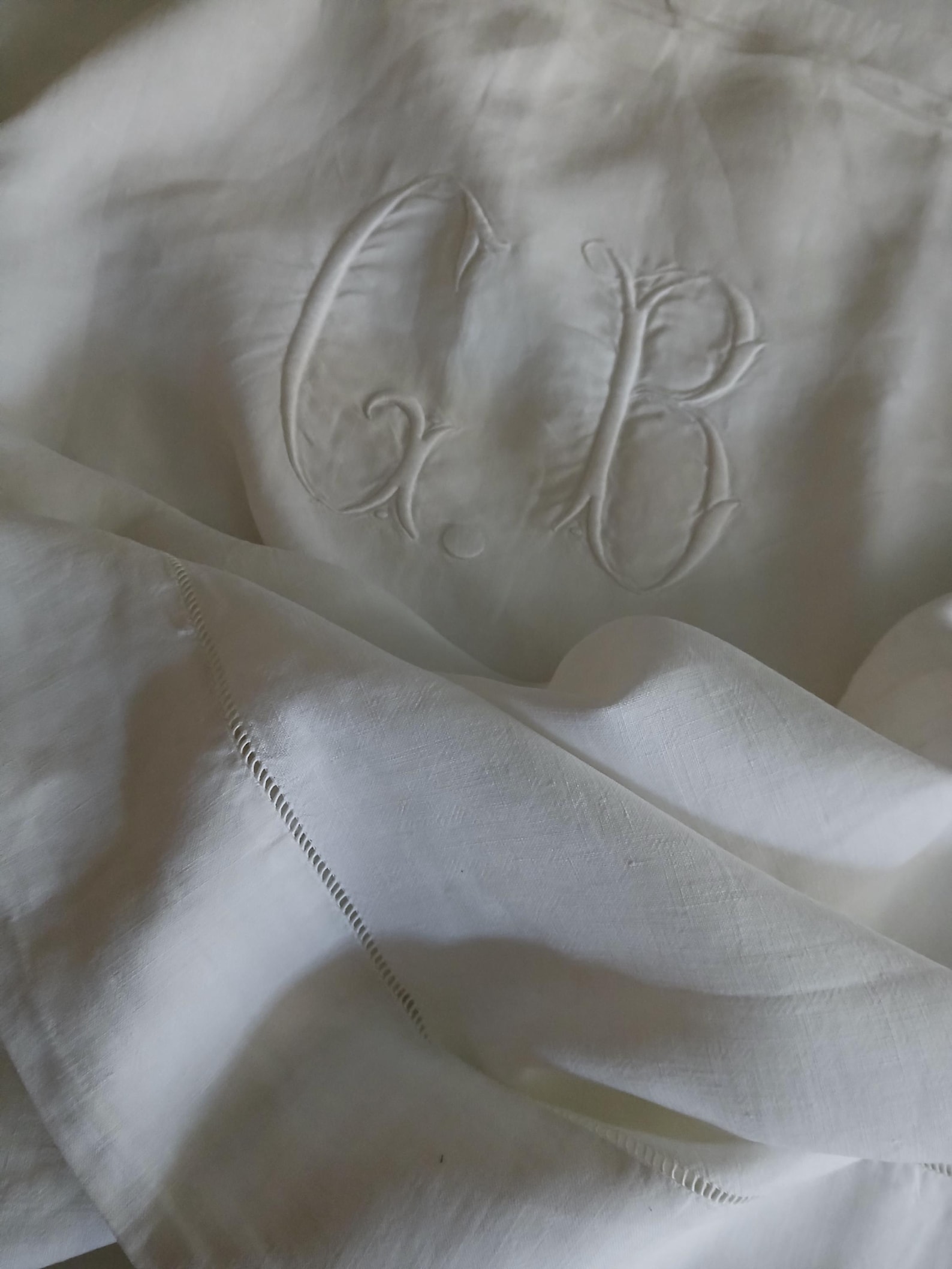 Monogram Panels - Vintage Pure Linen Hand Embroidered Sheet Top - off ...