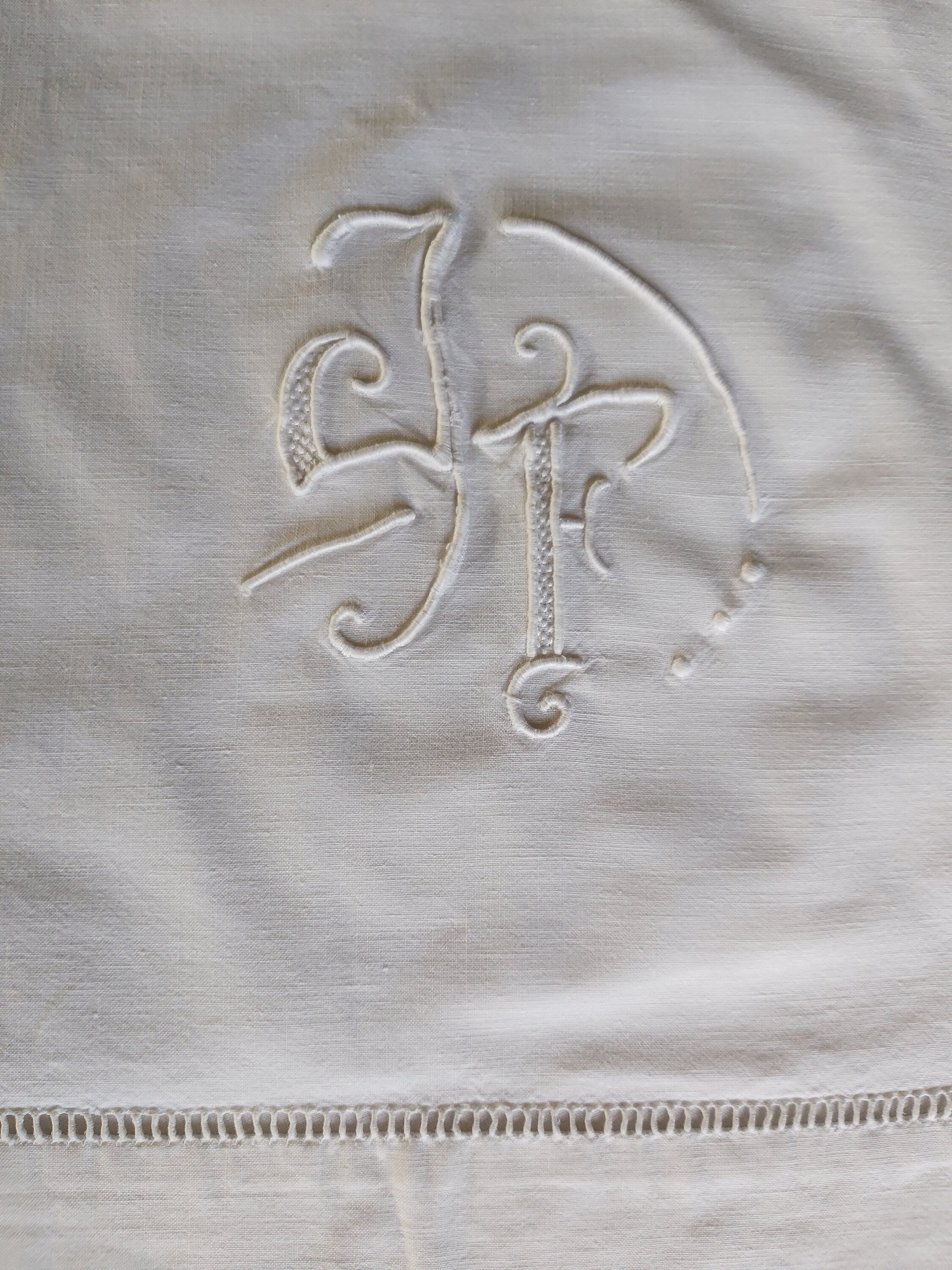 Monogram Panels Vintage French Linen Metis Sheet Tops off Cuts With ...