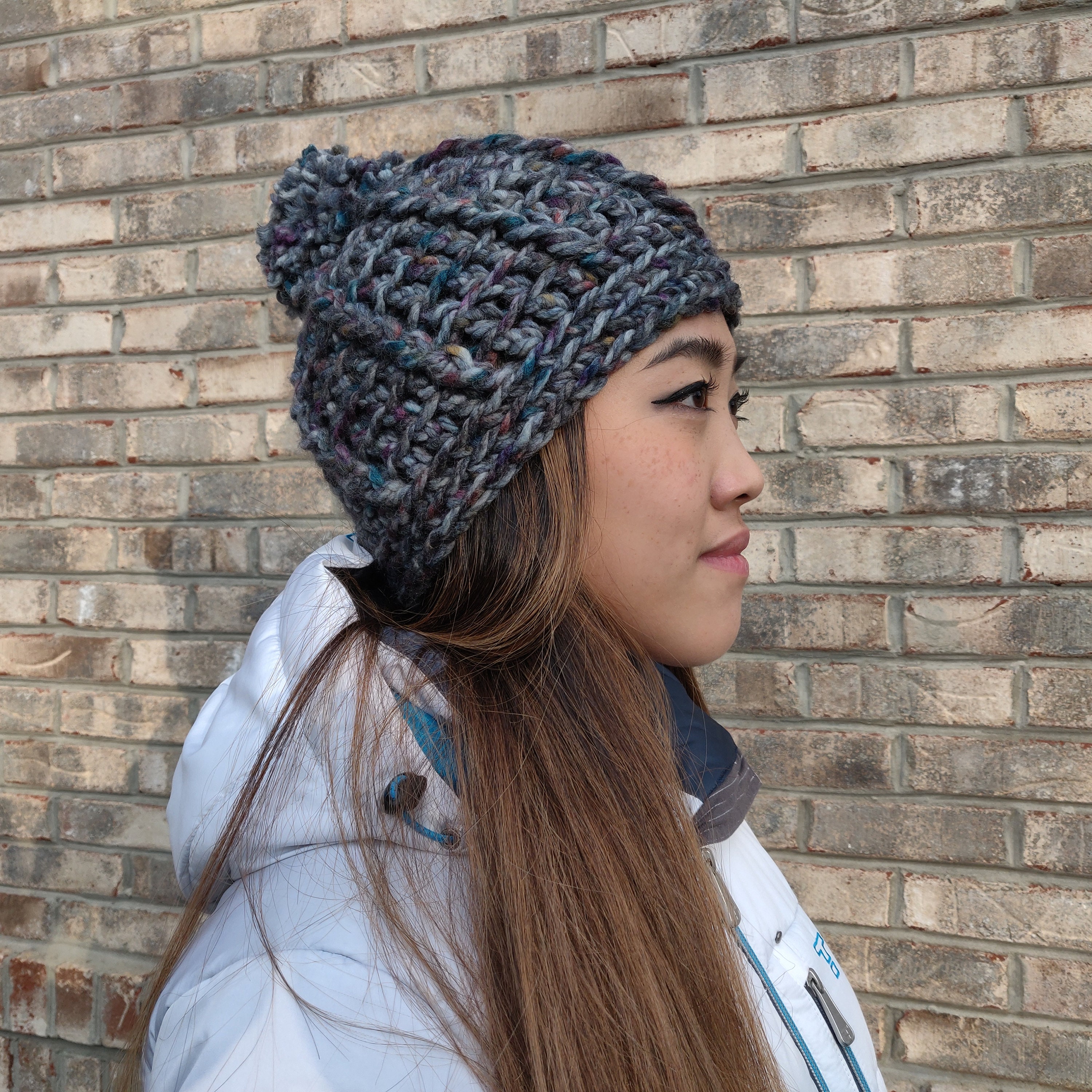 Handmade Chunky Beanie Crochet Beanie Navy Winter Hat Wool Beanie Wool Blend Warm Crochet Winter Hat Cozy Handmade Beanie