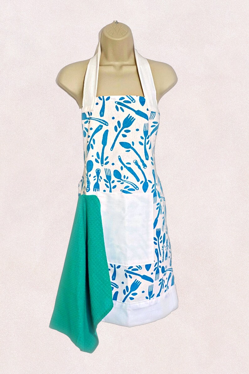 Blue Cutlery Handmade Bespoke Apron with Attached Hand Towel Etsy