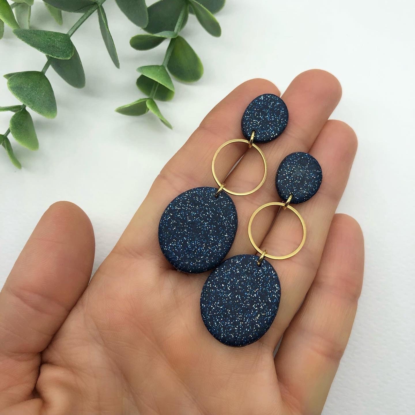 blue gold fleck round homemade polymer clay earrings jewelry Handmade in Canada unique earrings set lightweight