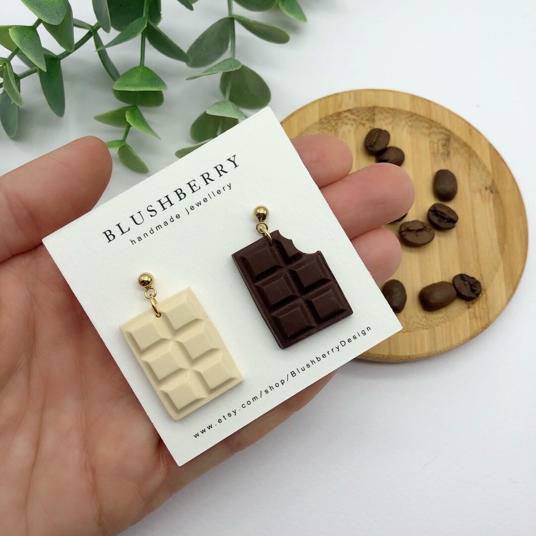 Dark Chocolate Bar Earrings Realistic Miniature Food Etsy