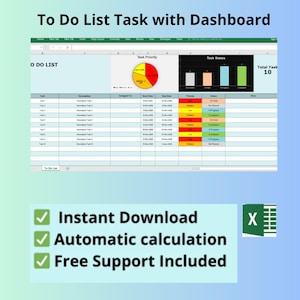 To Do List Excel Template with Simple Dashboard | Task Tracker Spreadsheet | Priority & Status Manager | Editable Excel Template