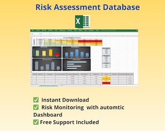 Risk Assessment & Monitoring Excel Template | Risk Matrix Tracking Excel Tool | Editable Simple Monitoring ,  Automated Excel Dashboard