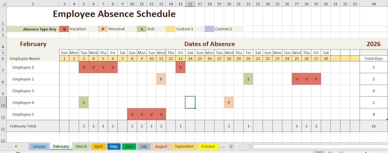 Employee Absence Schedule | Point Tracker | Editable Excel Template | HR Vacation & Sick Leave Planner | Monthly and Annual Tracker image 2
