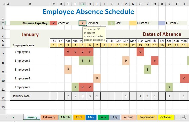Employee Absence Schedule | Point Tracker | Editable Excel Template | HR Vacation & Sick Leave Planner | Monthly and Annual Tracker image 7