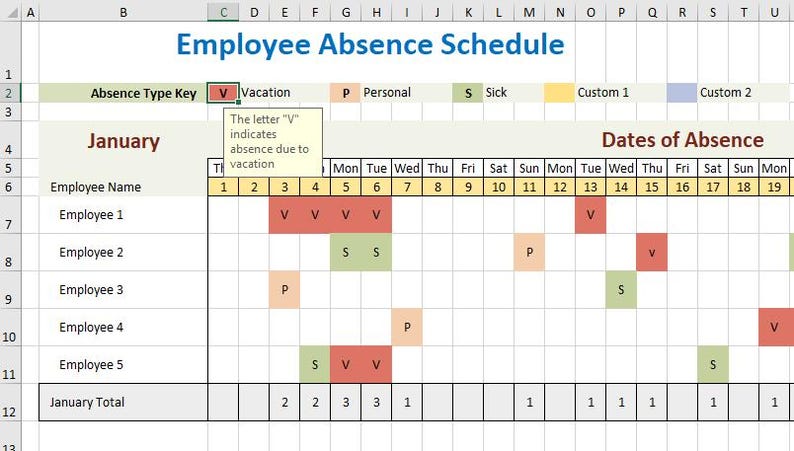Employee Absence Schedule | Point Tracker | Editable Excel Template | HR Vacation & Sick Leave Planner | Monthly and Annual Tracker image 6