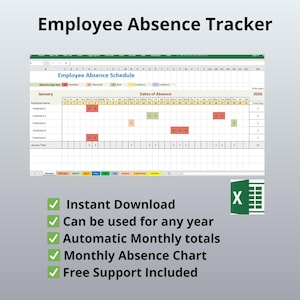 Employee Absence Schedule | Point Tracker | Editable Excel Template | HR Vacation & Sick Leave Planner | Monthly and Annual Tracker