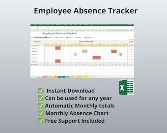 Employee Absence Schedule | Point Tracker | Editable Excel Template | HR Vacation & Sick Leave Planner | Monthly and Annual Tracker