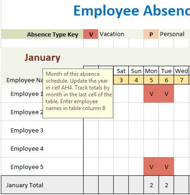 Employee Absence Schedule | Point Tracker | Editable Excel Template | HR Vacation & Sick Leave Planner | Monthly and Annual Tracker image 10