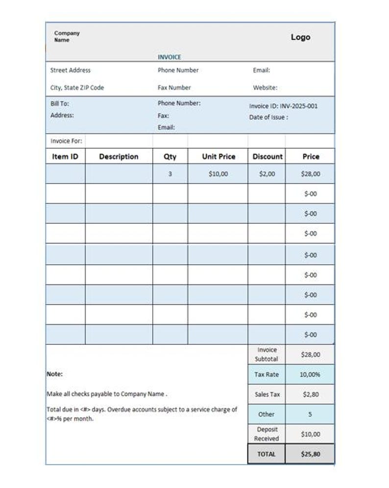 Simple Editable EXCEL Invoice Template | Professional Custom Invoice ...