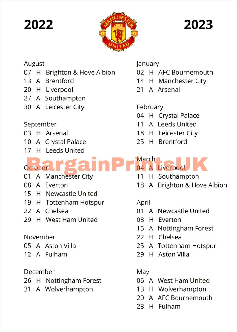 Manchester United Premier League Fixtures 2022 2023 UK Etsy Manchester United Premier League Fixtures 2022 2023 UK Etsy