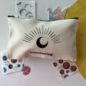 Manifesting Mini Zippered Canvas Pouch, Pencil Case, Makeup Purse, Fabric Wallet, Small Zipper Pouch, Stocking Stuffer, Manifest Art