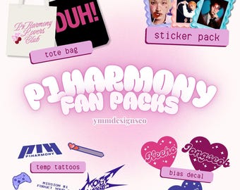 P1Harmony fan pack - tote bag, stickers, temporary tattoos, lighstick decal