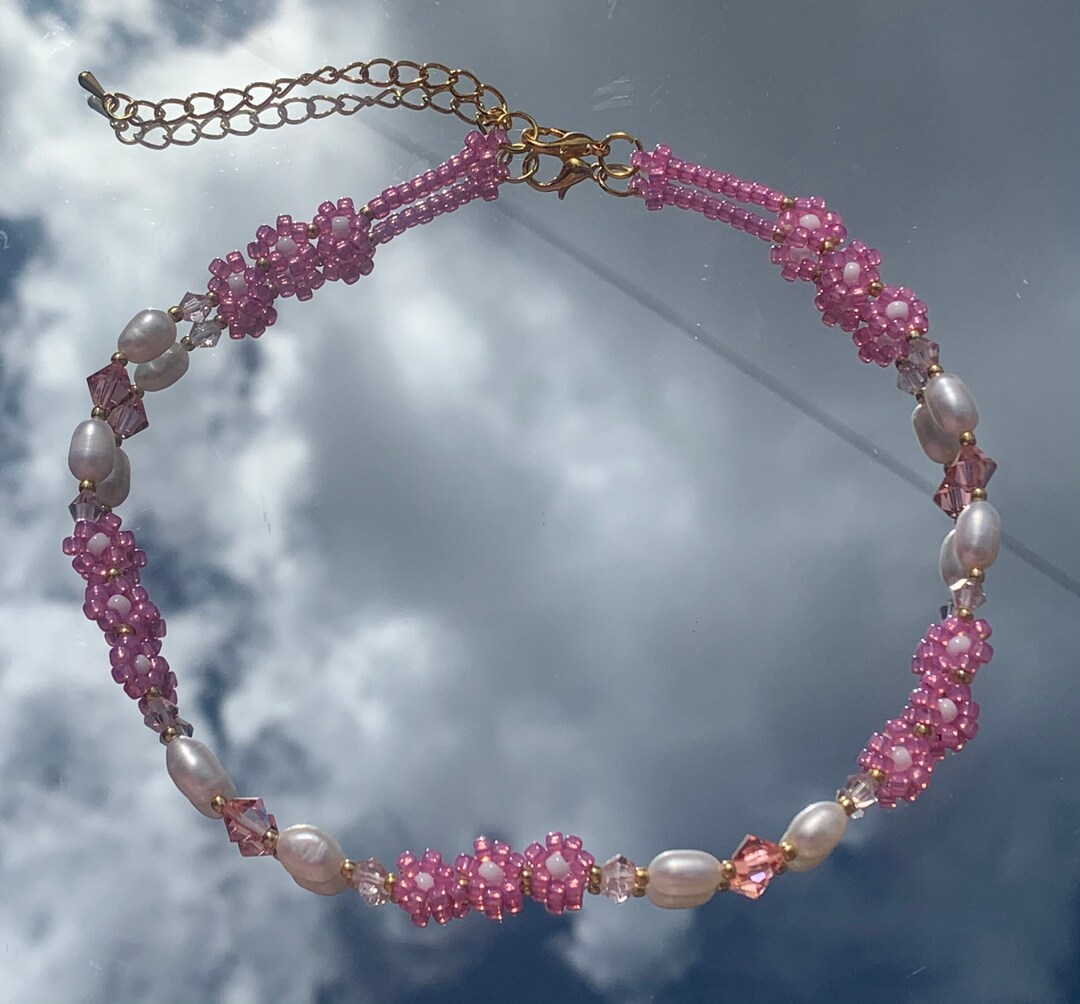 Pink Mixed Freshwater Perls and Swarovski Crystals Choker Necklace - Etsy