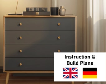 DIY modern drawer dresser, woodworking plan, drawer dresser plan, cabinet, construction plan, PDF construction plan, cut list