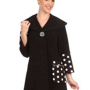 1-knops grote kraag polka dot plus size jas w / rits pocket stijl 1777