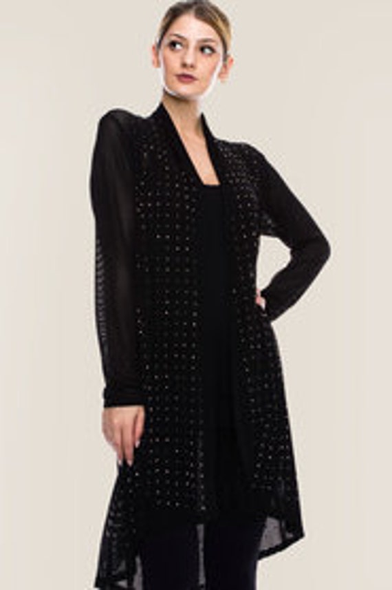 Black Long Sleeve Cardigan With Stones All Over Front and Back - Etsy