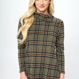 Plaid Split Mock Neck Top