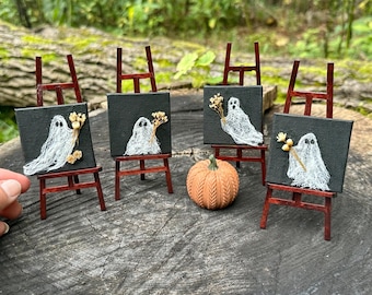 Miniature dollhouse Canvas Ghosts, Halloween miniature, dollhouse decorations, easel not included