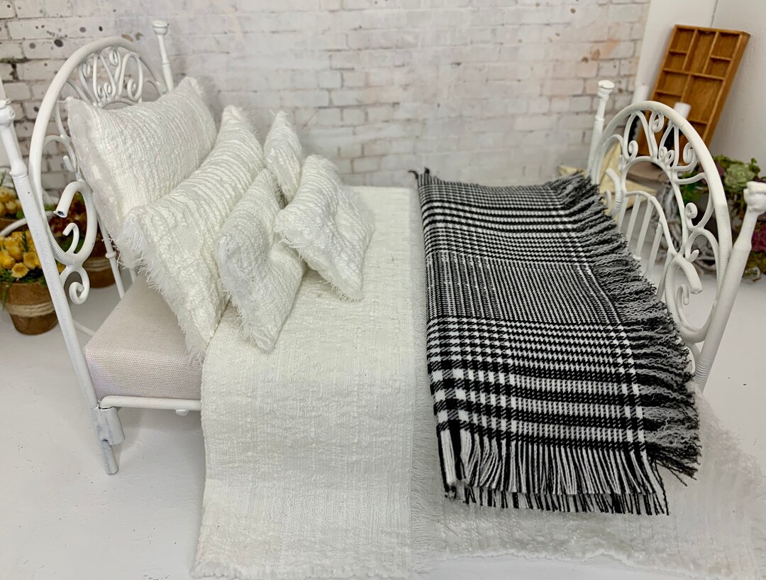 Miniature Black and White Tweed Blanket With Fringed Edges Etsy
