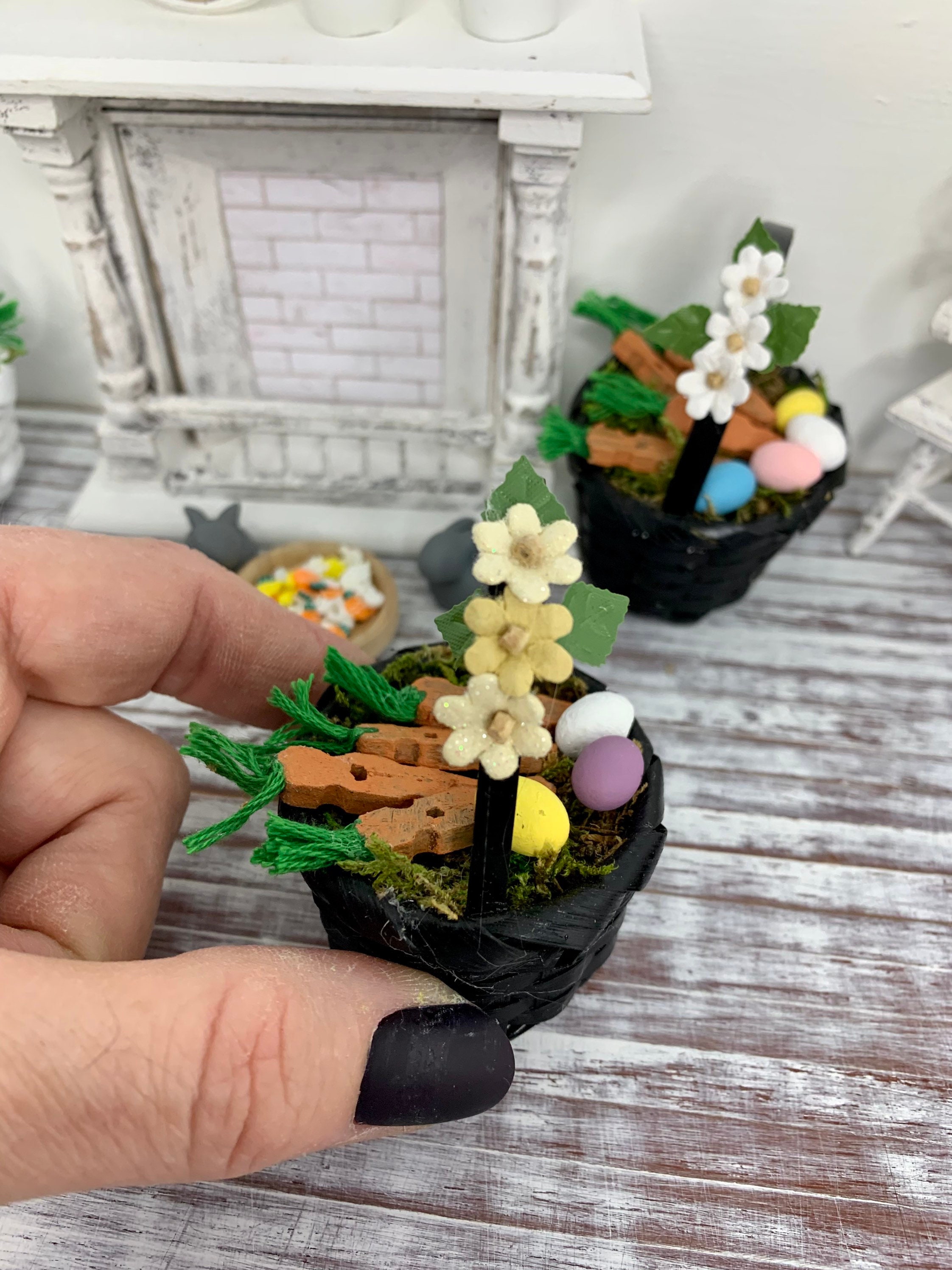Miniature Dollhouse Easter Baskets With Eggs and Carrots, Miniature ...