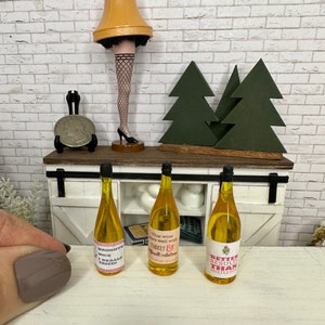 Miniature dollhouse funny Christmas wine bottles, Gold bottles, miniature drinks