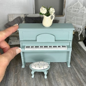 Miniature dollhouse upright piano with bench, Sage or Deep Taupe