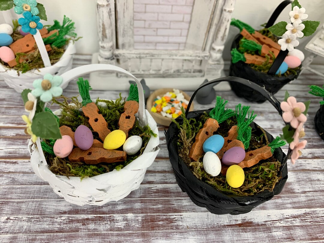 Miniature Dollhouse Easter Baskets With Eggs and Carrots, Miniature ...