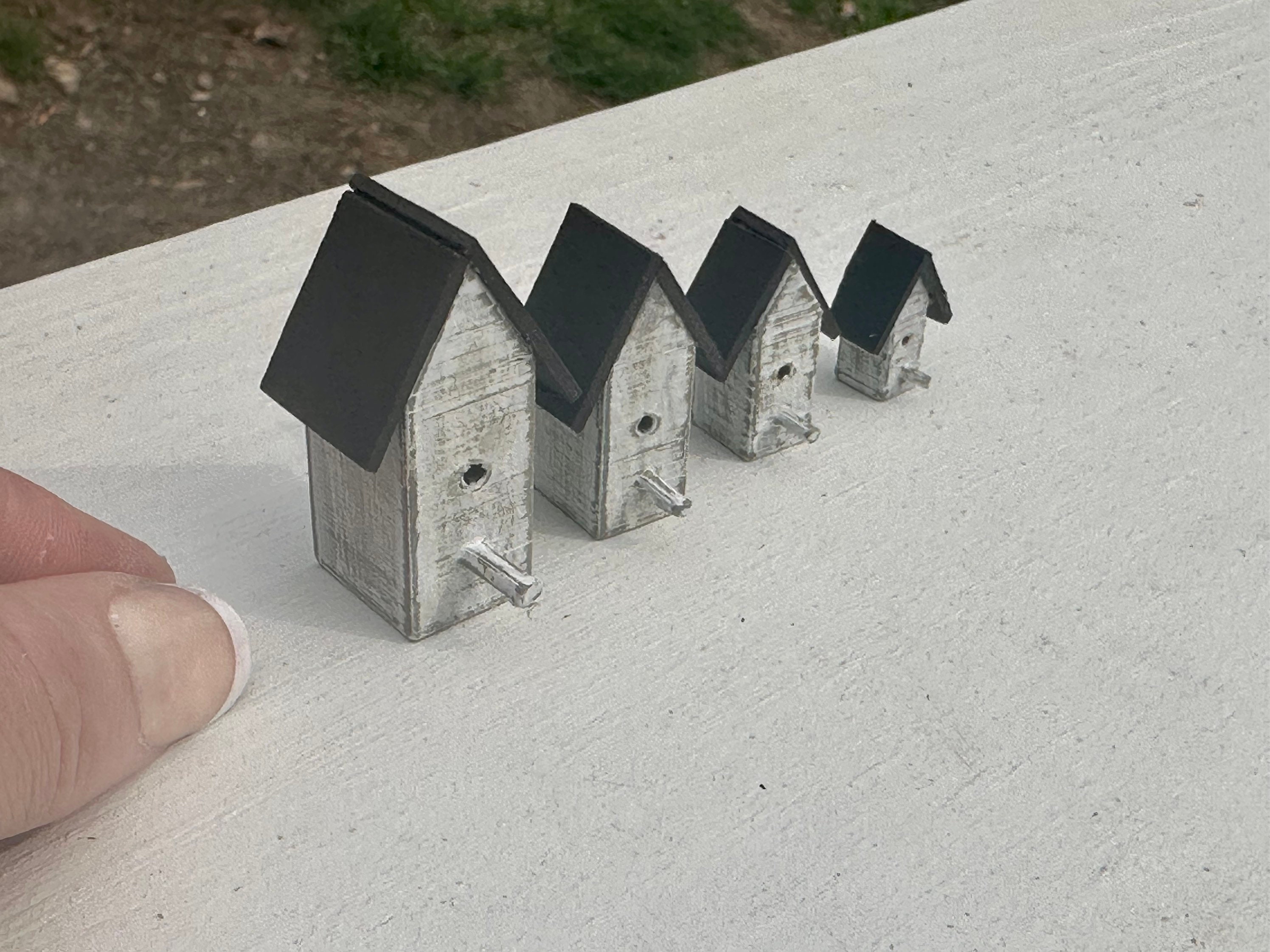 Miniature Dollhouse Aged Birdhouses Aged White and Gray 