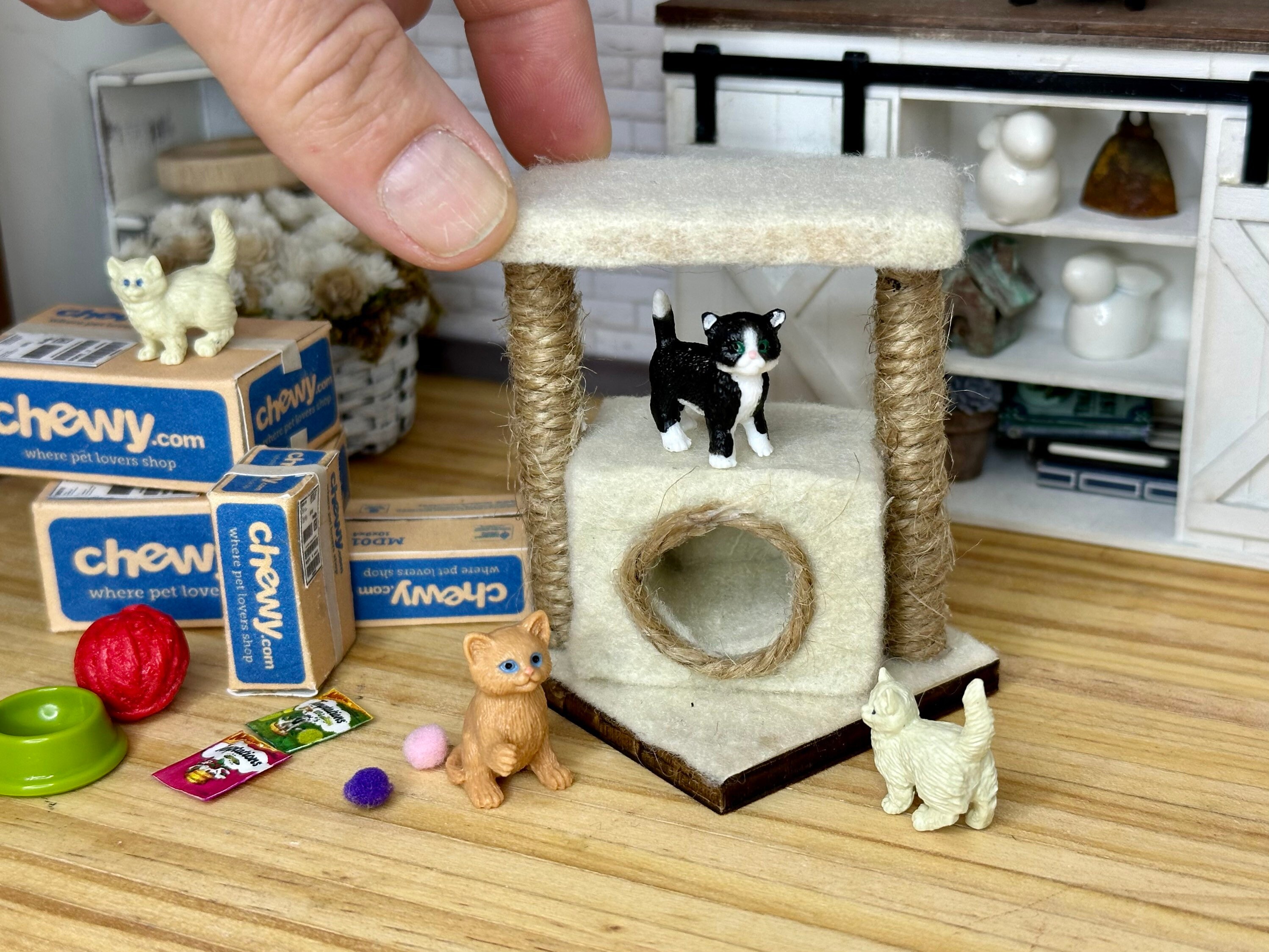 Miniature Dollhouse Cat Tower Mini Cat Condo Miniature Pet Accessories Cream Etsy