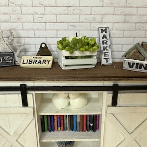Miniature dollhouse tiny Vino, Market , Public Library, OR Rome Italy signs, dollhouse decor