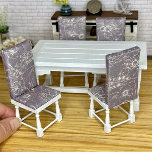 Miniature dollhouse dining room table set, set of 5, including table and 4 chairs