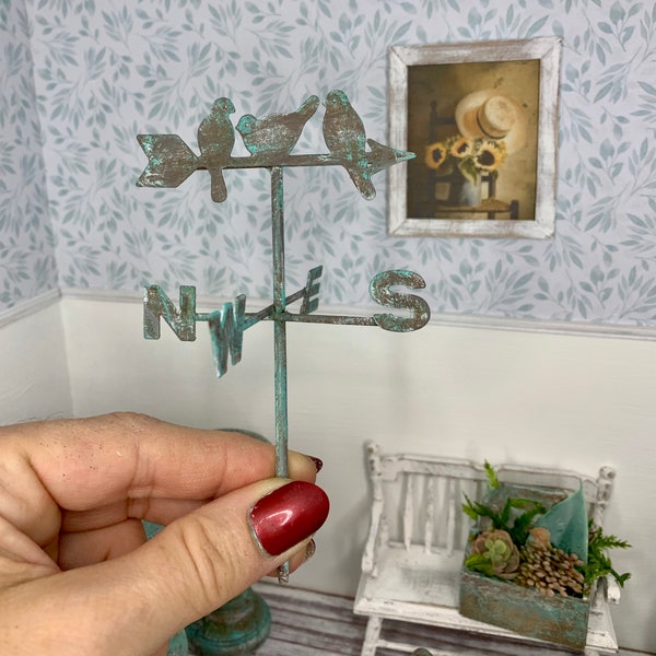 Miniature dollhouse aged Patina weather vane, miniature garden accessory