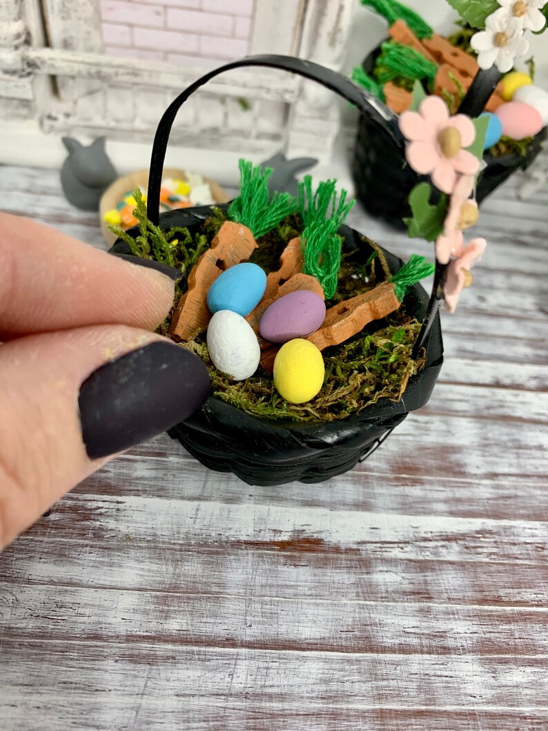 Miniature Dollhouse Easter Baskets With Eggs and Carrots, Miniature ...