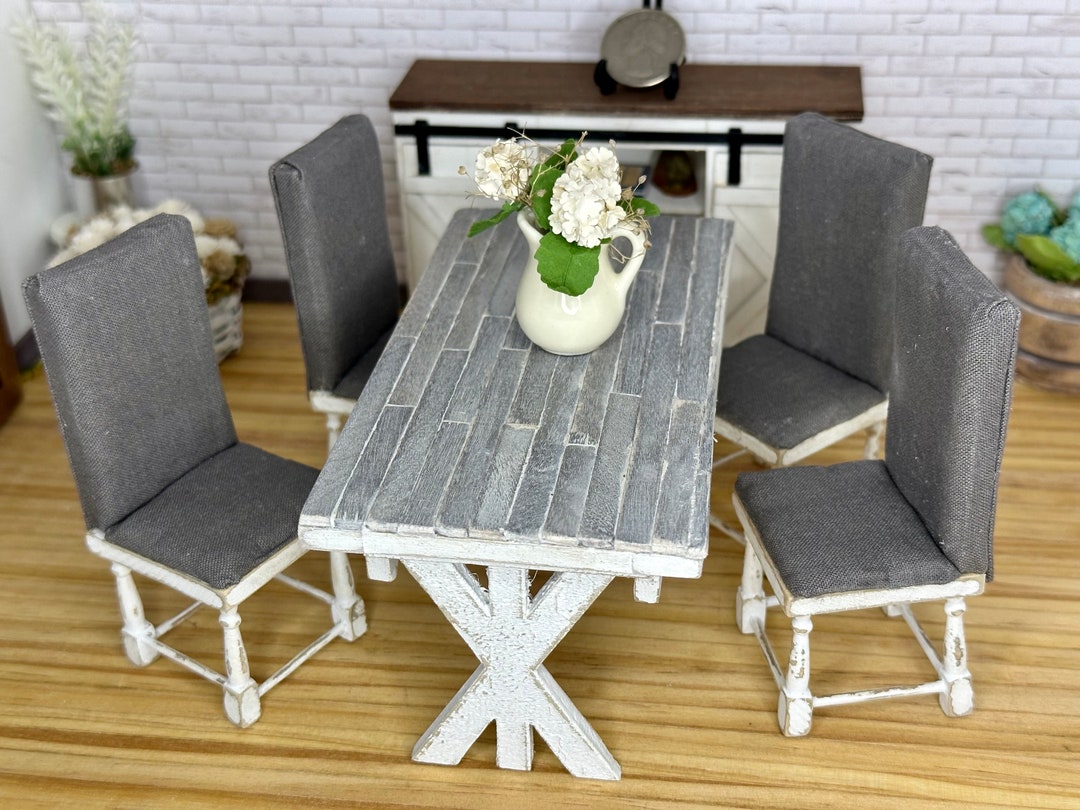 Melody Jane Dollhouse Grey Pedestal Lamp Table - 1:12 Scale Miniature Furniture