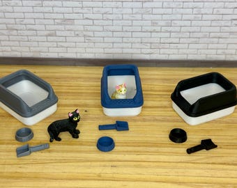 Miniature dollhouse cat litter box, multiple colors, mini kitty litter