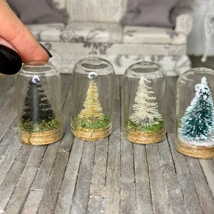 Miniature dollhouse glass cloche with evergree trees, Christmas tree, mini bell jar decor