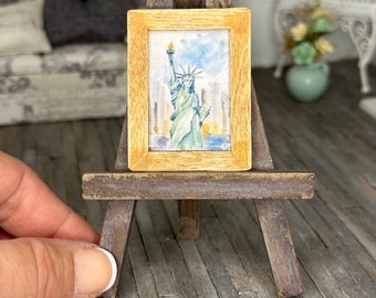 Dollhouse miniature framed Statue of Liberty picture, dollhouse art